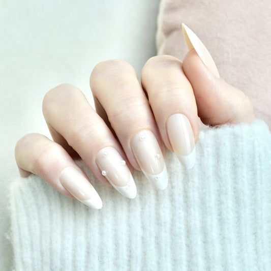 presson nails artificial nails false pink pearls french beige glasies