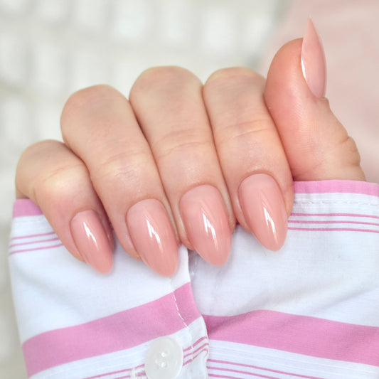 pink beige nude almond medium press-on nails fake nail 