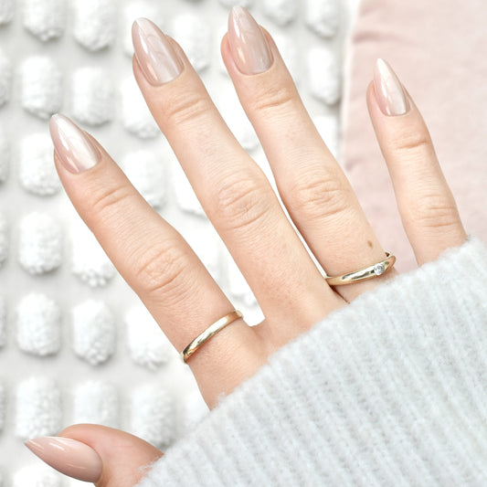 press-on nails false nail almond long medium light pink cat eye cute beige