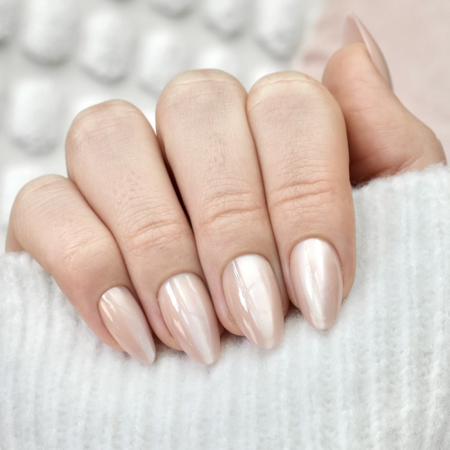 press-on nails false nail almond long medium light pink cat eye cute beige