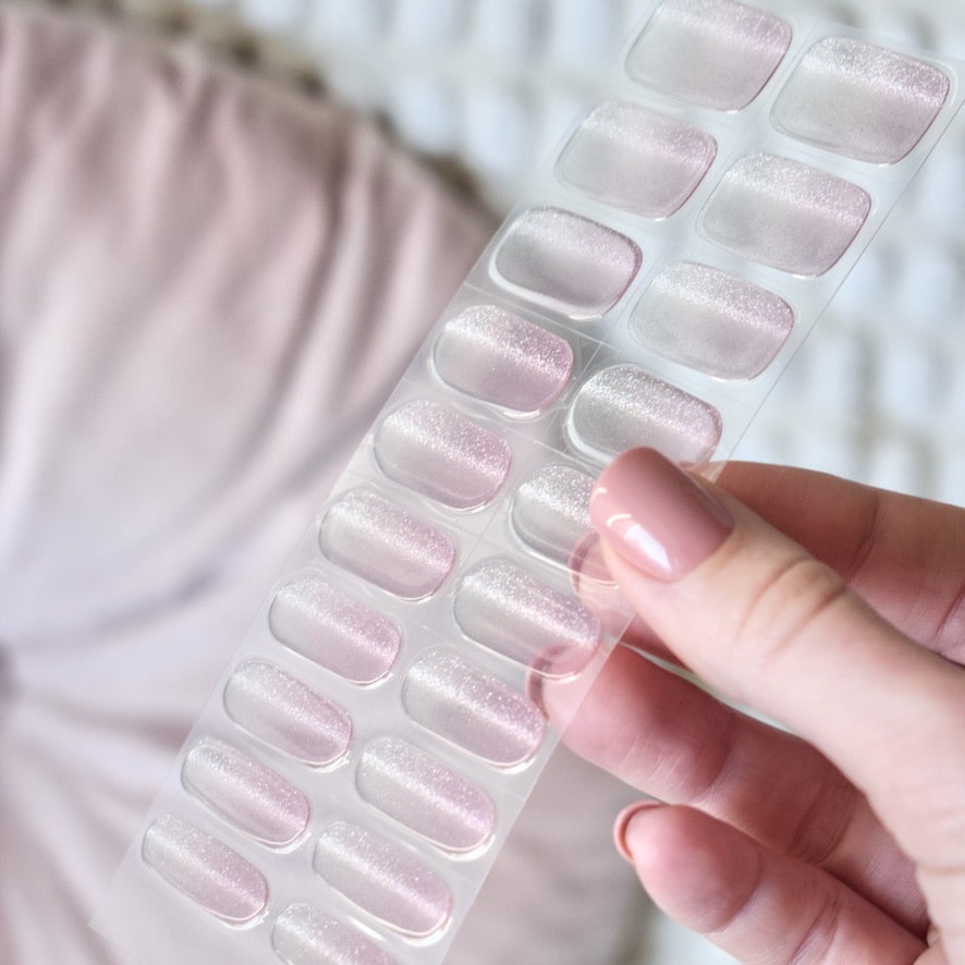 uv gel nail stickers 20 pcs pink glitters white transparent ombre