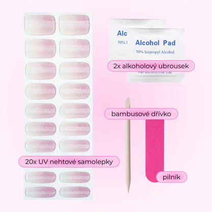 uv gel nail stickers 20 pcs pink glitters white transparent ombre