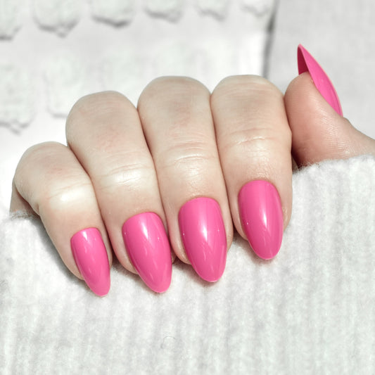 press-on nails false nail almond long medium dark pink neon cute
