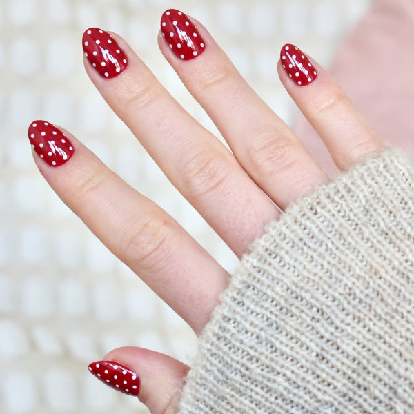 red polka dots white trendy almond ovall short press-on nails fake nail 