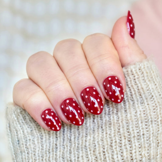 red polka dots white trendy almond ovall short press-on nails fake nail 
