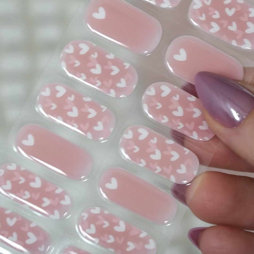 uv gel nail stickers 20 pcs pink white hearts 