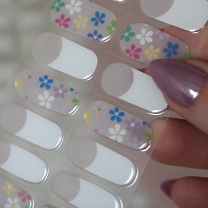 uv gel nail stickers 20 pcs pink white blue floral french