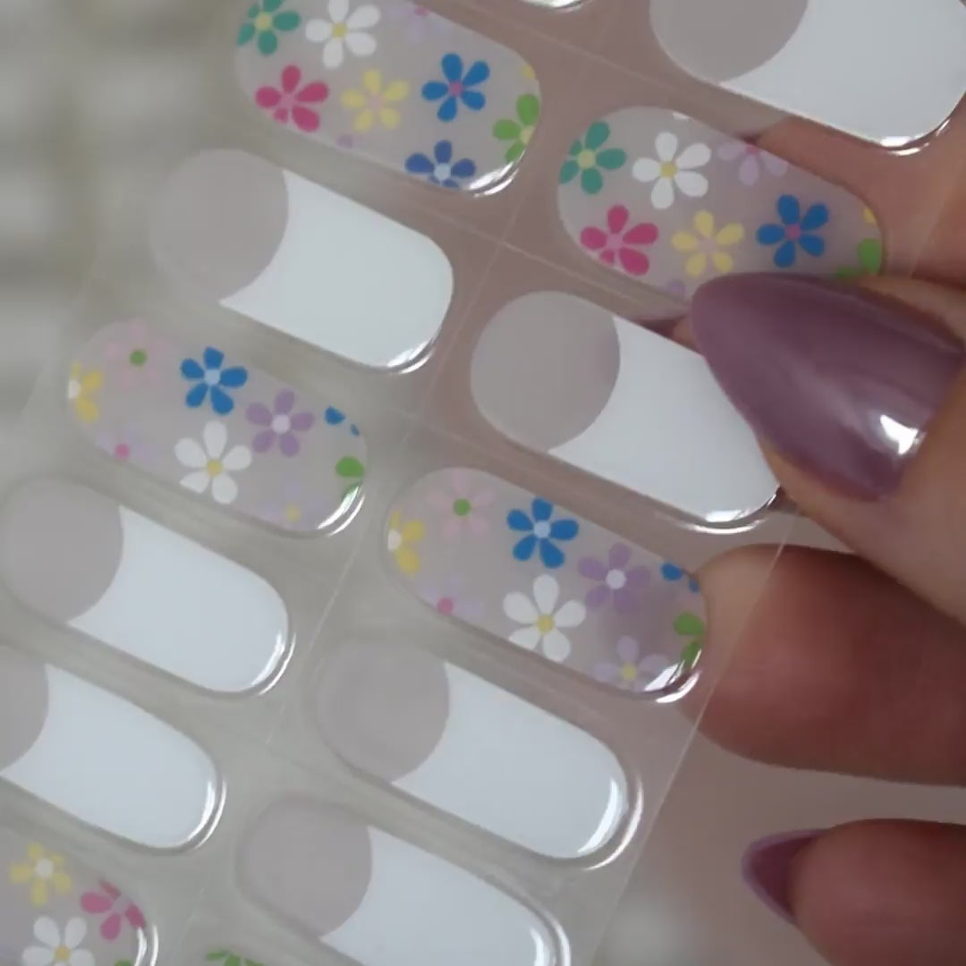 uv gel nail stickers 20 pcs pink white blue floral french