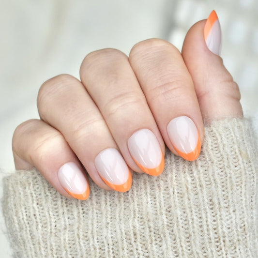 press-on nails artificial nails beauty false glasies gel oval short french orange pink beige