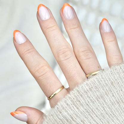 press-on nails artificial nails beauty false glasies gel oval short french orange pink beige