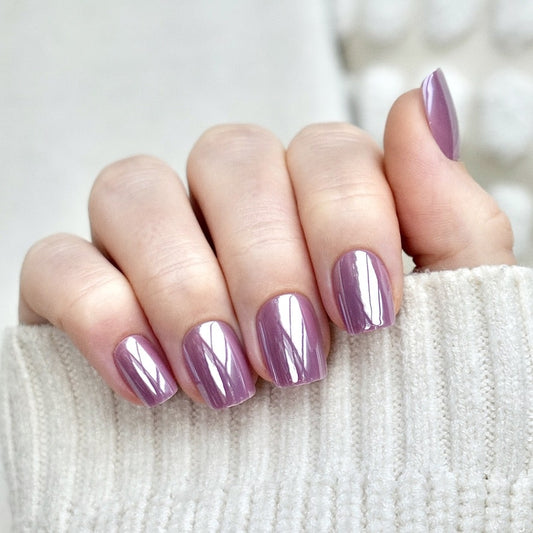presson nails false nail glasies coffin short chrome violet pink 