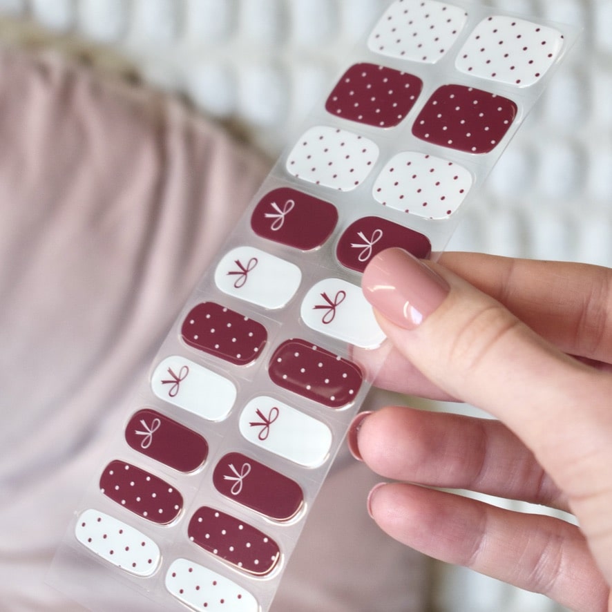 uv gel nail stickers 20 pcs  white red bow polka dots