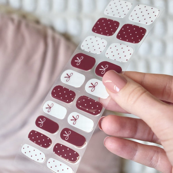 uv gel nail stickers 20 pcs  white red bow polka dots