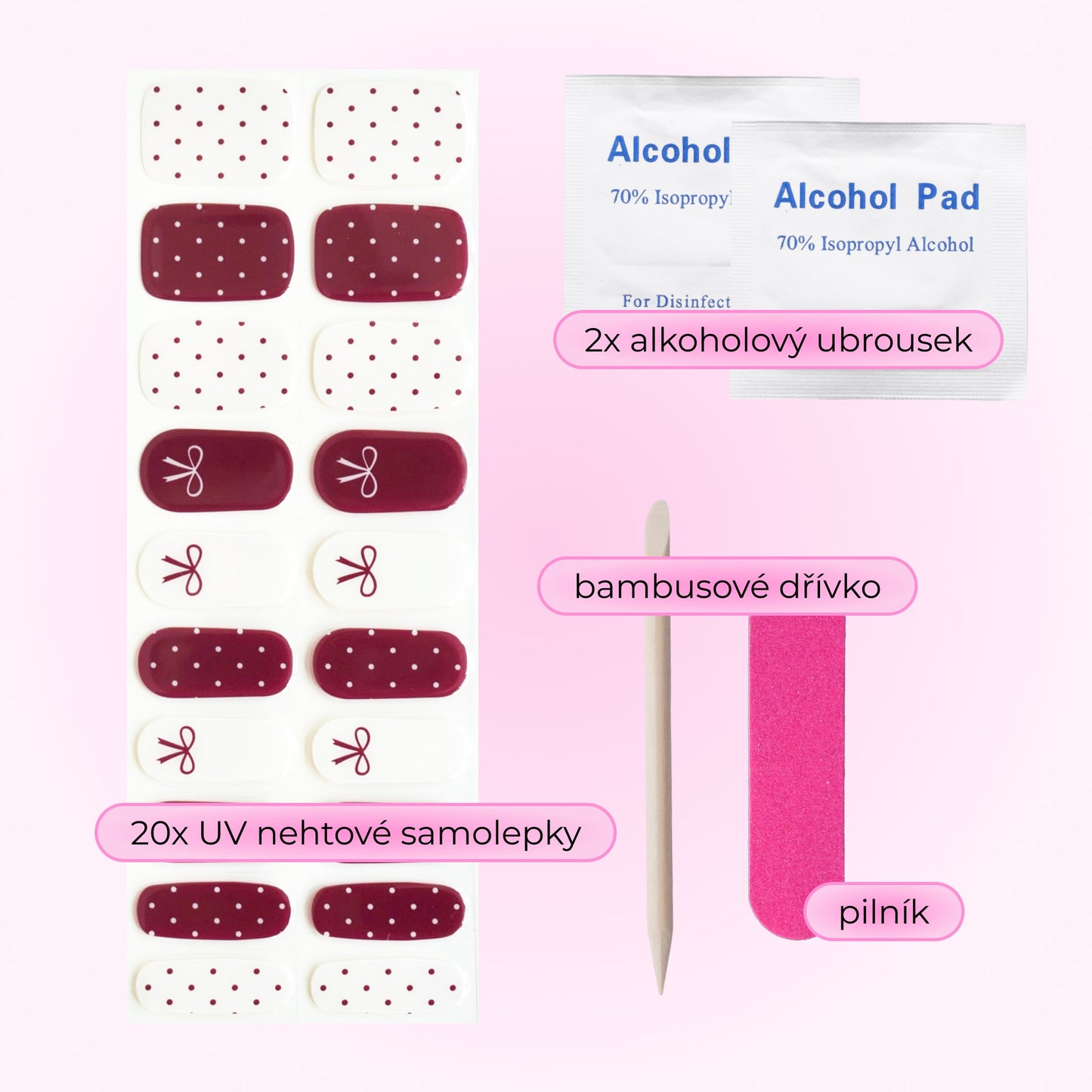 uv gel nail stickers 20 pcs  white red bow polka dots