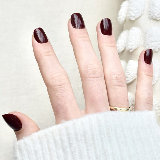 presson nials false nails artificial nail short coffin red dark red