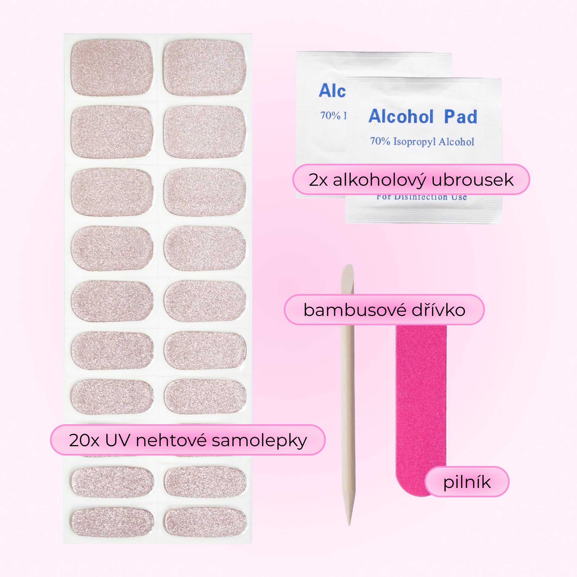 uv gel nail stickers 20 pcs pink gold rosegold glitters