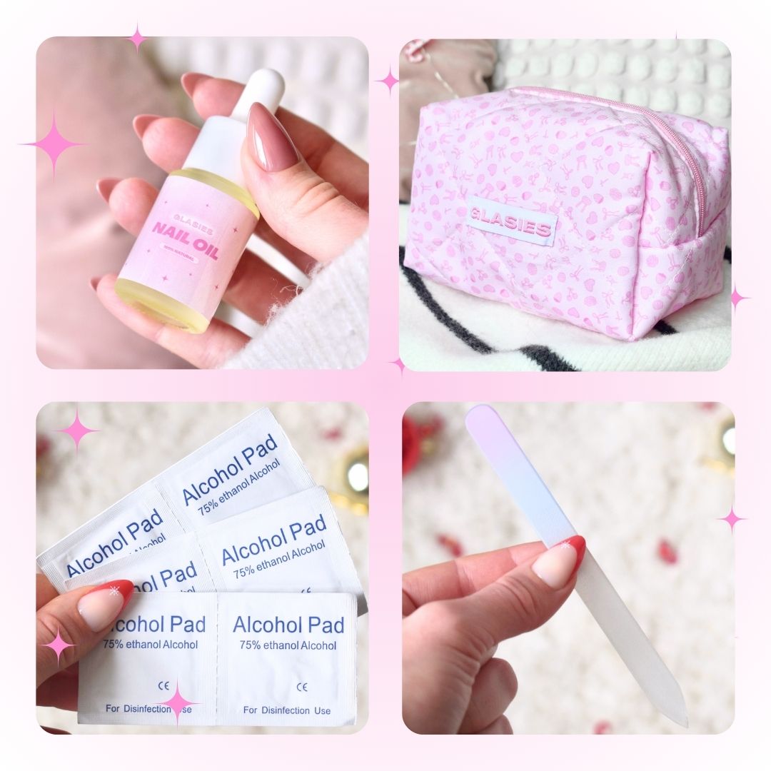 glasies presson nails false artificial nail stickers UV gel beauty nail file cosmetic bag alcohol pad nail oil