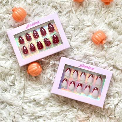 press-on nails artificial nails beauty false glasies gel almond oval short white nude red french polka dost trendy autumn ste