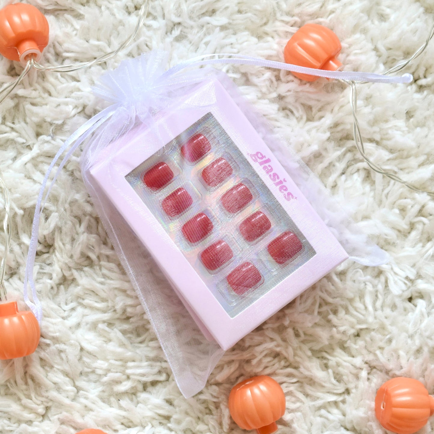 press-on nails artificial nails beauty false glasies gel coffin short dark red nude autumn set 