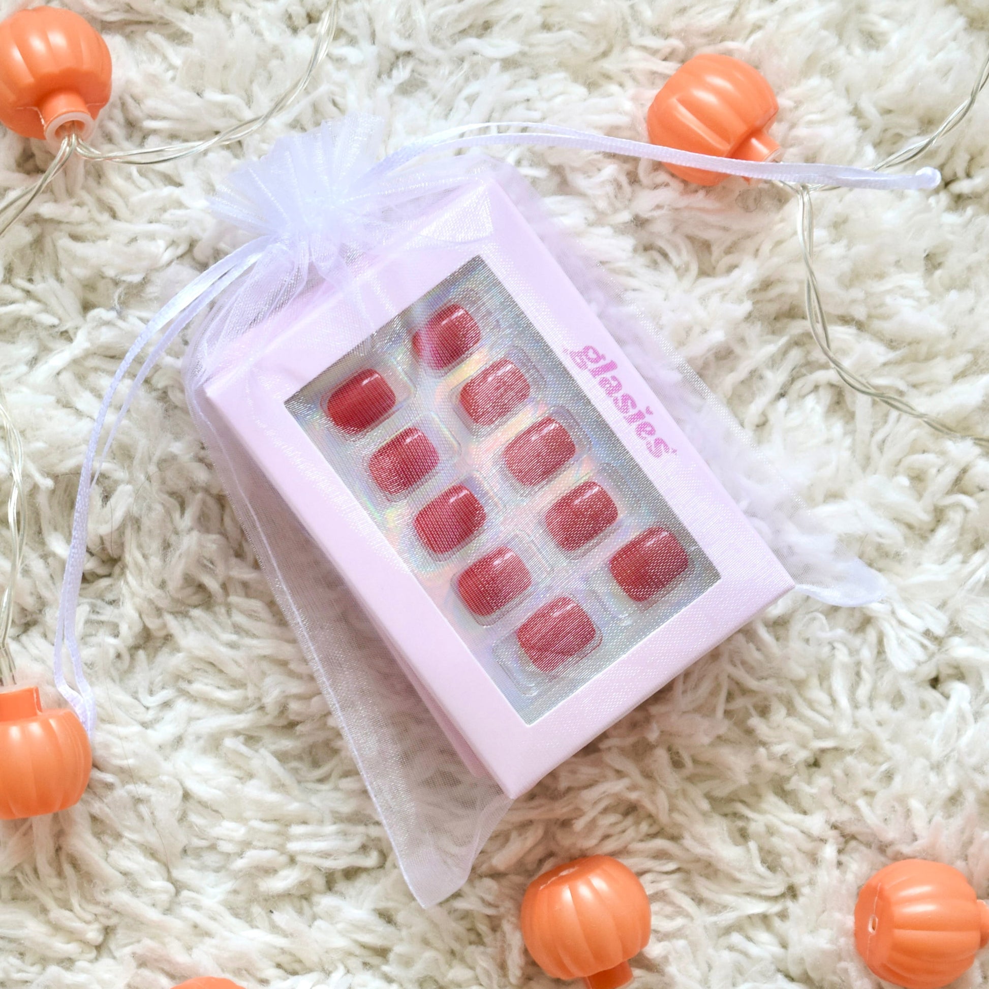 press-on nails artificial nails beauty false glasies gel coffin short dark red nude autumn set 