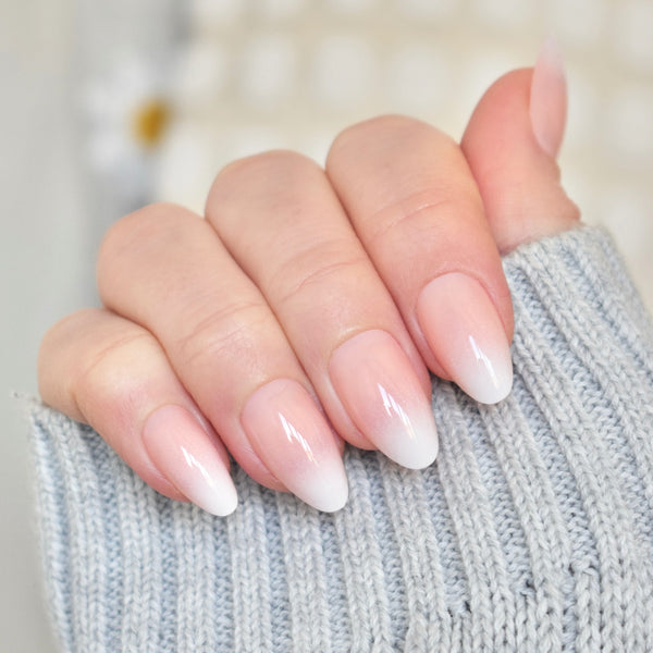 press-on nails artificial nails beauty false glasies gel almond pink white ombre