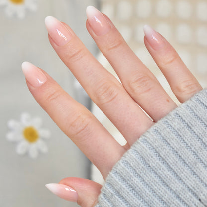 press-on nails artificial nails beauty false glasies gel almond pink white ombre
