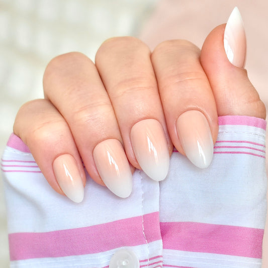 ombre white beige nude almond medium press-on nails fake nail 
