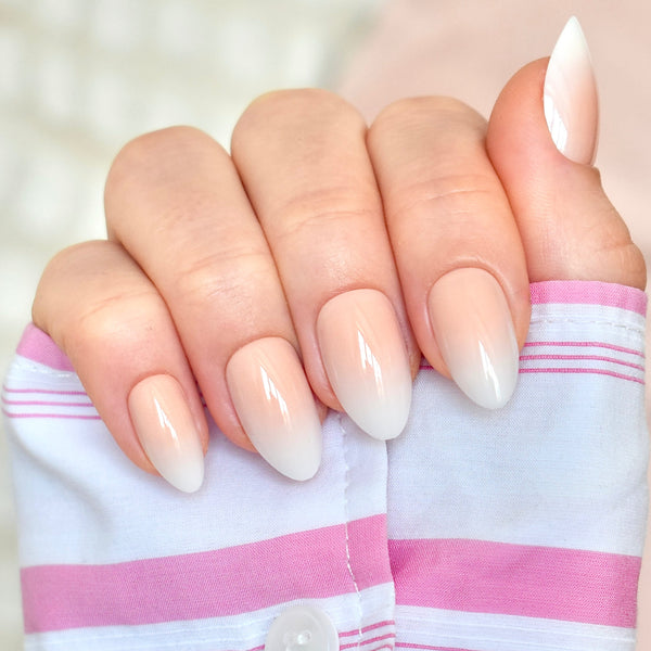 ombre white beige nude almond medium press-on nails fake nail 