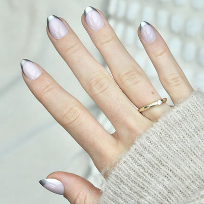 press-on nails artificial nails beauty false glasies gel oval short french silver pink beige