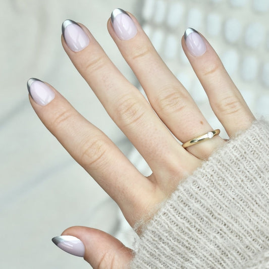 press-on nails artificial nails beauty false glasies gel oval short french silver pink beige