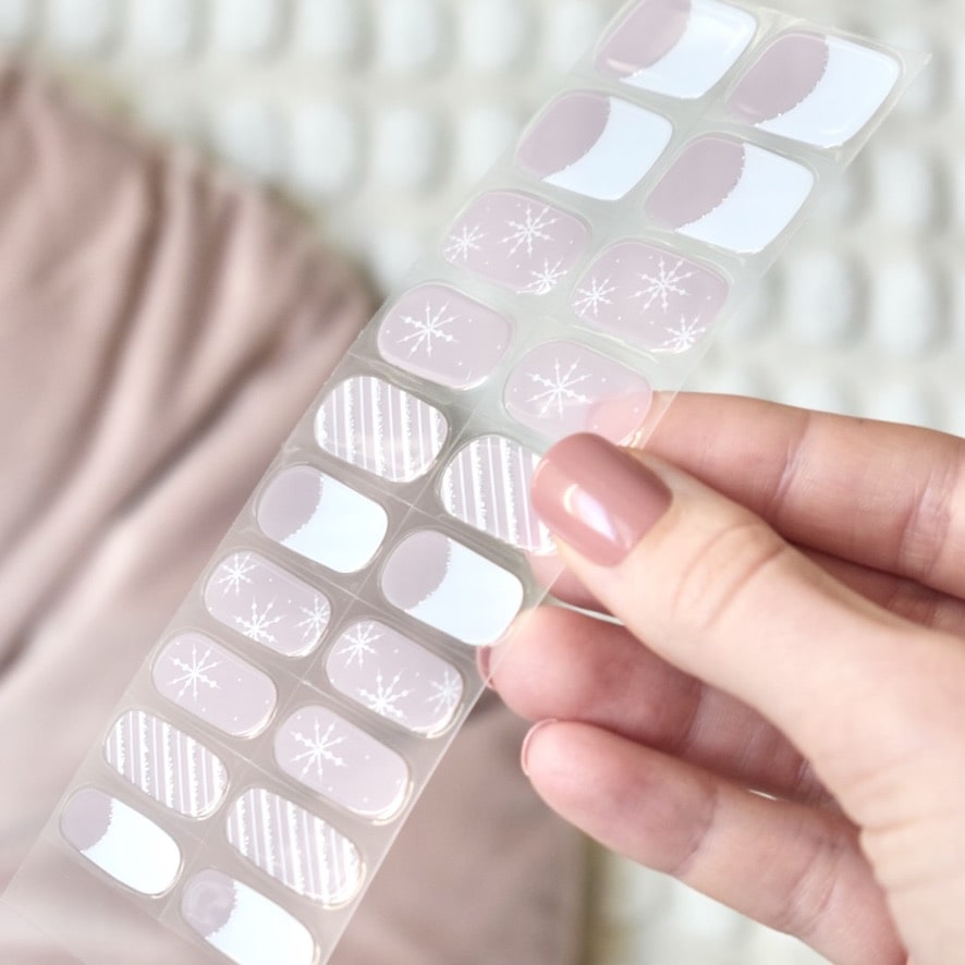 uv gel nail stickers 20 pcs pink white french snowflake chrostmas silver