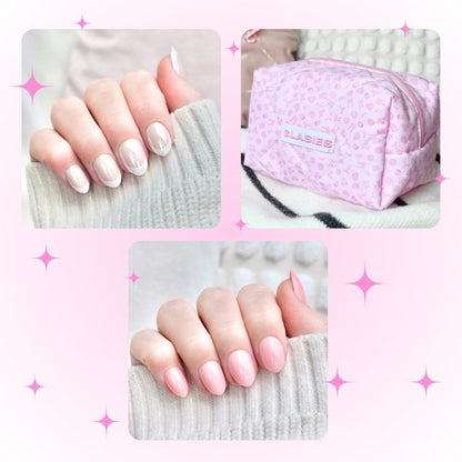 glasies presson nails false artificial christmas oval french pink white set cosmetic bag