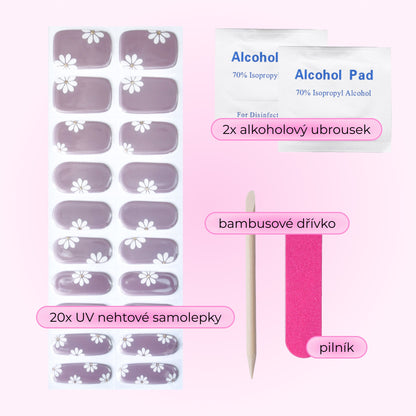 uv gel nail stickers 20 pcs violet grey flowers white gold glitters