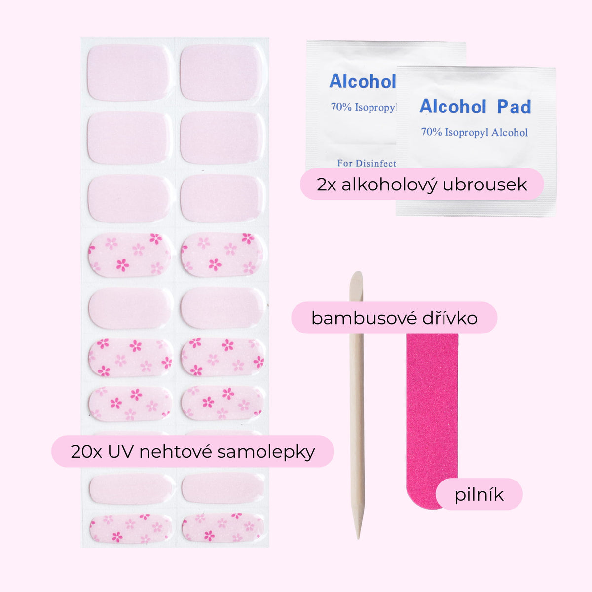 uv gel nail stickers 20 pcs pink flowers spring