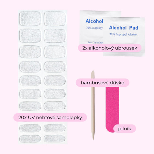 uv gel nail stickers 20 pcs silver glitters