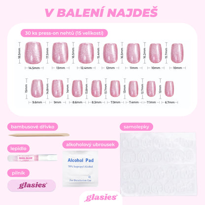 pink cat eye square squoval short press-on nails fake nail 