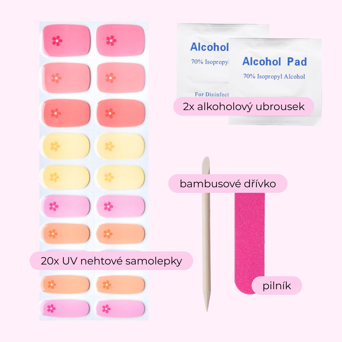 uv gel nail stickers 20 pcs pink yellow blue violer flowers 