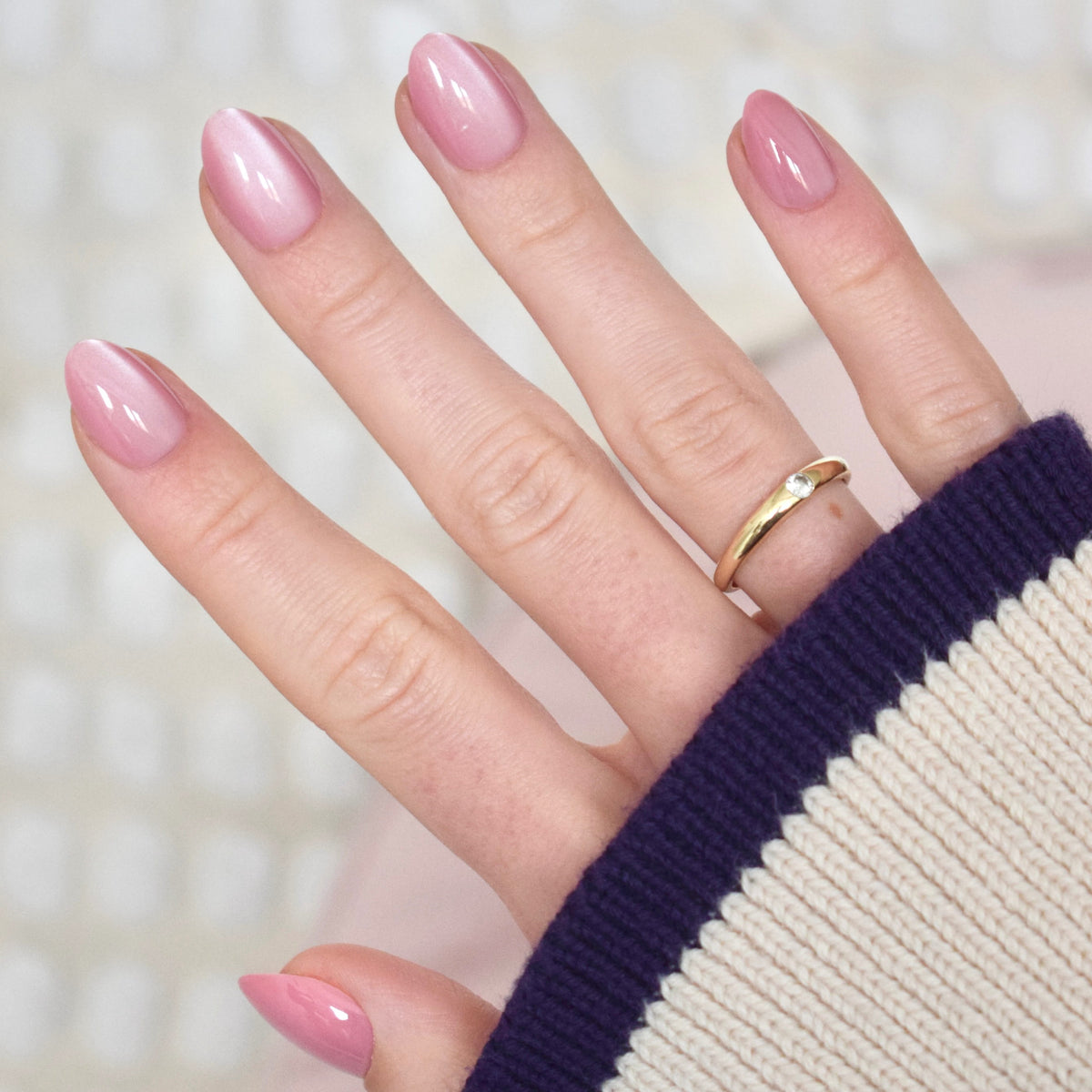 pink cat eye almond ovall short press-on nails fake nail 