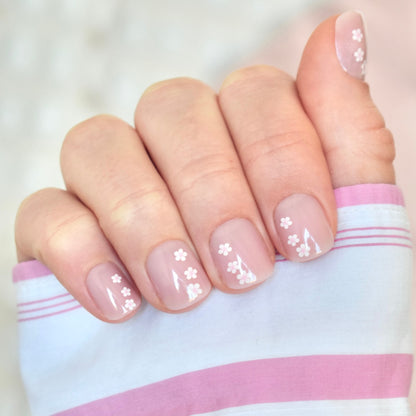white beige pink flowers cute summer spring super short square squoval press-on nails fake nail 