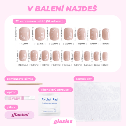 white beige pink flowers cute summer spring super short square squoval press-on nails fake nail 
