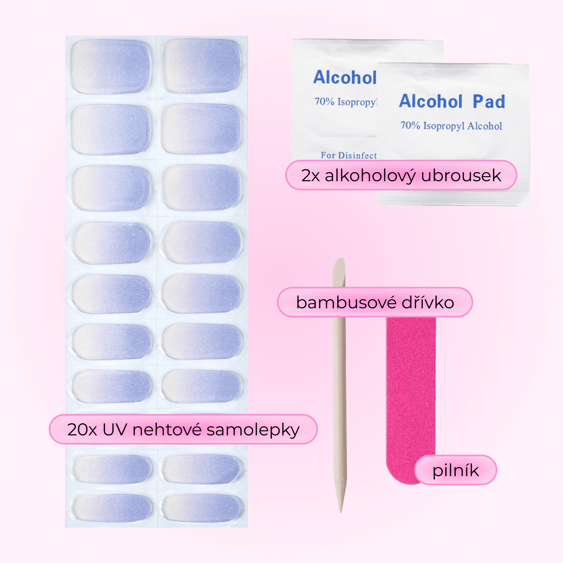 uv gel nail stickers 20 pcs blue white ombre violet glitters 