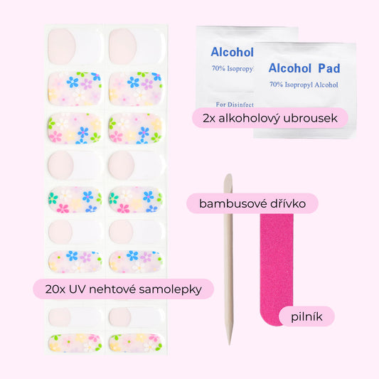 uv gel nail stickers 20 pcs pink white blue floral french