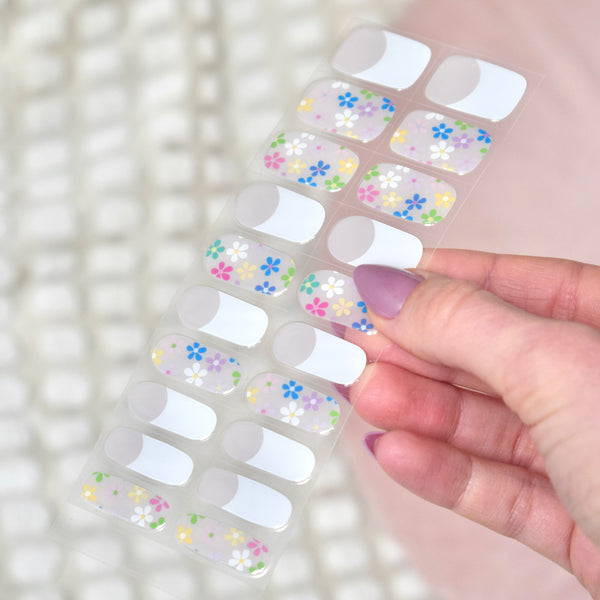 uv gel nail stickers 20 pcs pink white blue floral french
