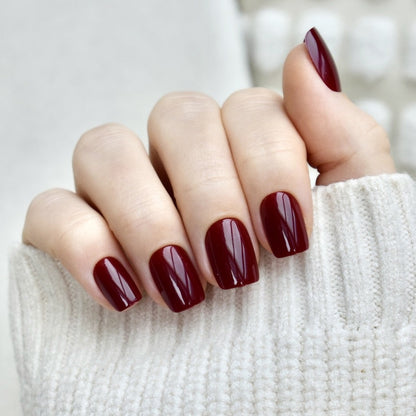 presson nails false nail glasies coffin short wine red 