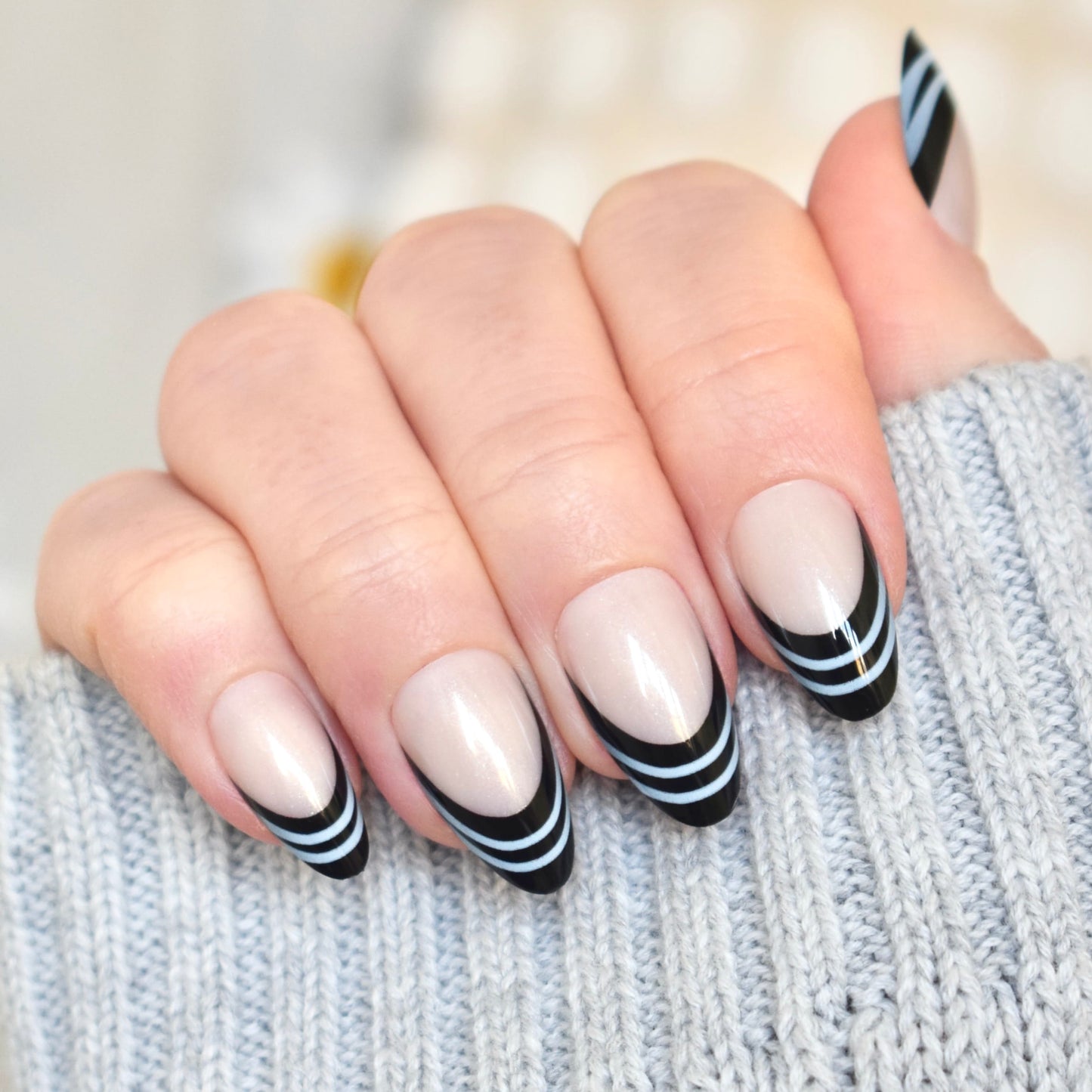 press-on nails artificial nails beauty false glasies gel almond medium beige white black